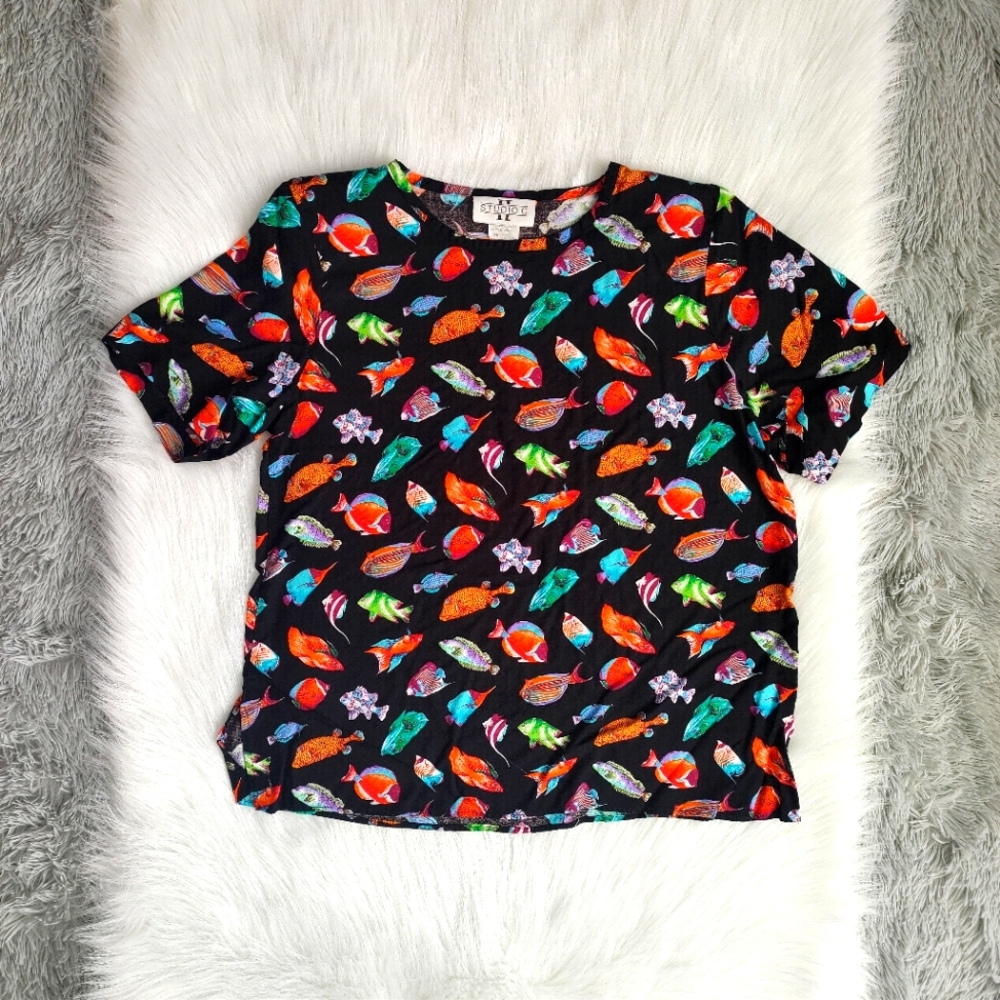 Vintage Studio C Black Tropical Fish Shirt